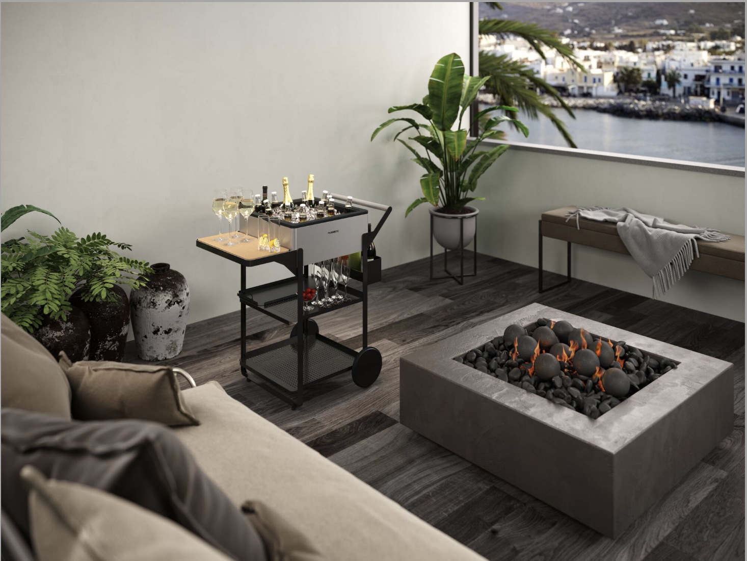 The compact Dometic MoBar 50 can fit on a terrace or balcony or at a pop-up event