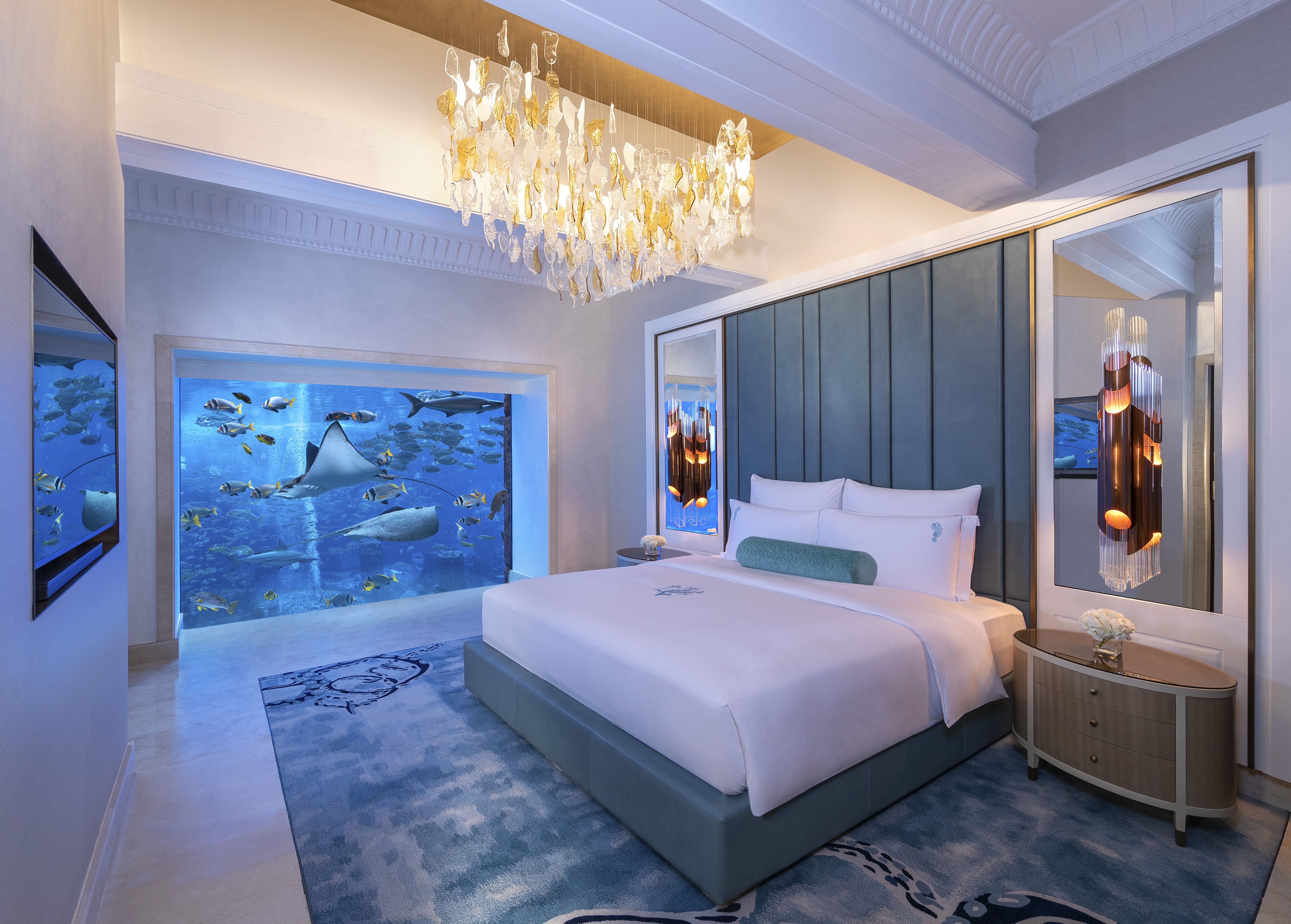 Updated guestrooms got a contemporary underwater design