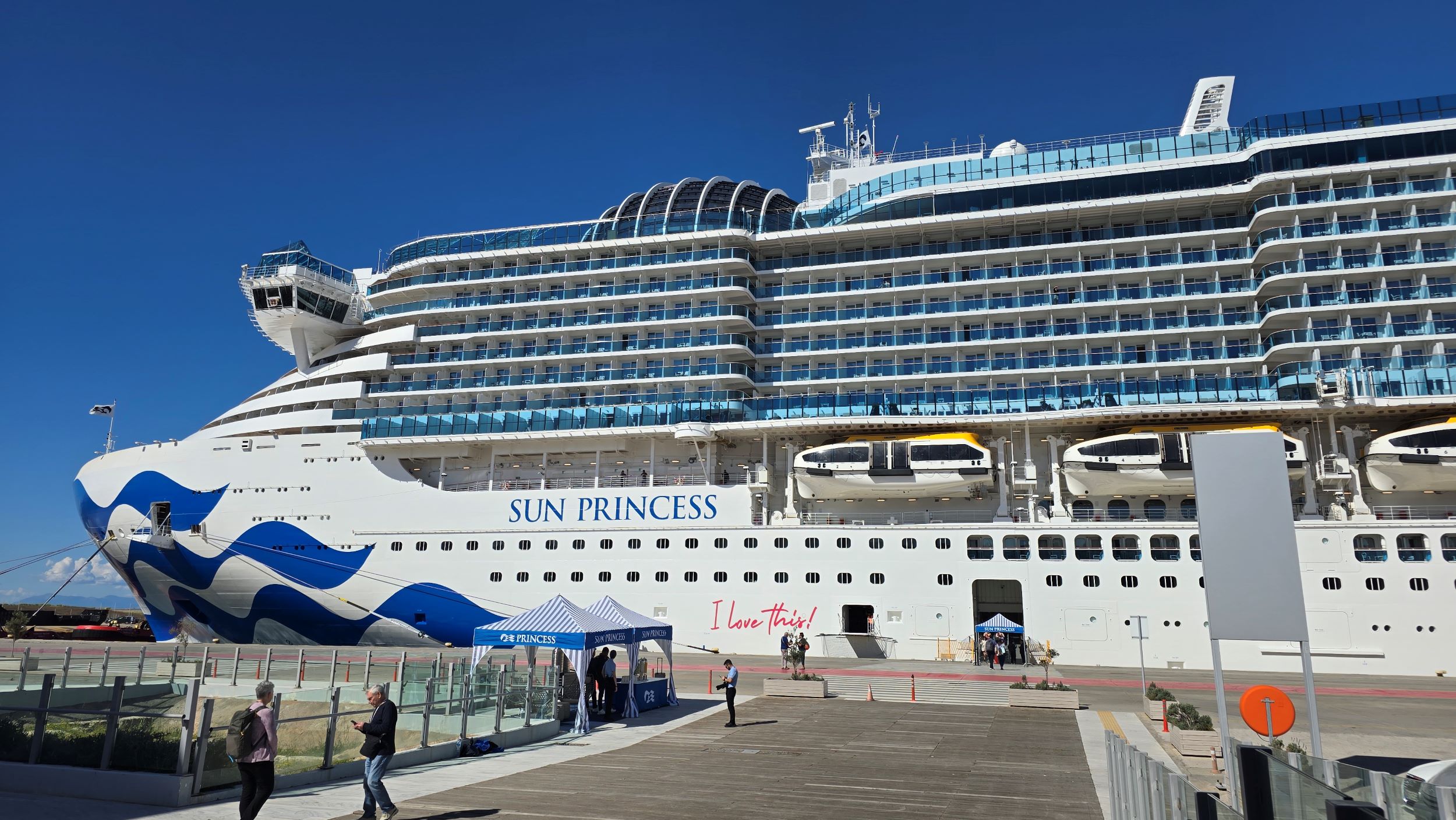 The new Sun Princess Princess Cruises latest Love Boat is shown at the Port of Piraeus near Athens Greece