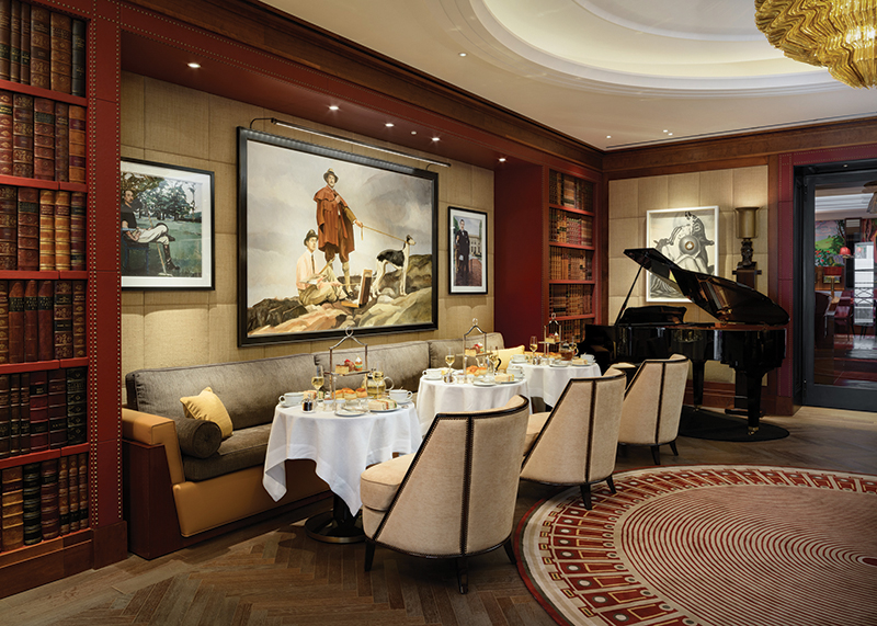 The Gatsby Room at The Beaumont has a baby grand piano and lounge-style furnishings 