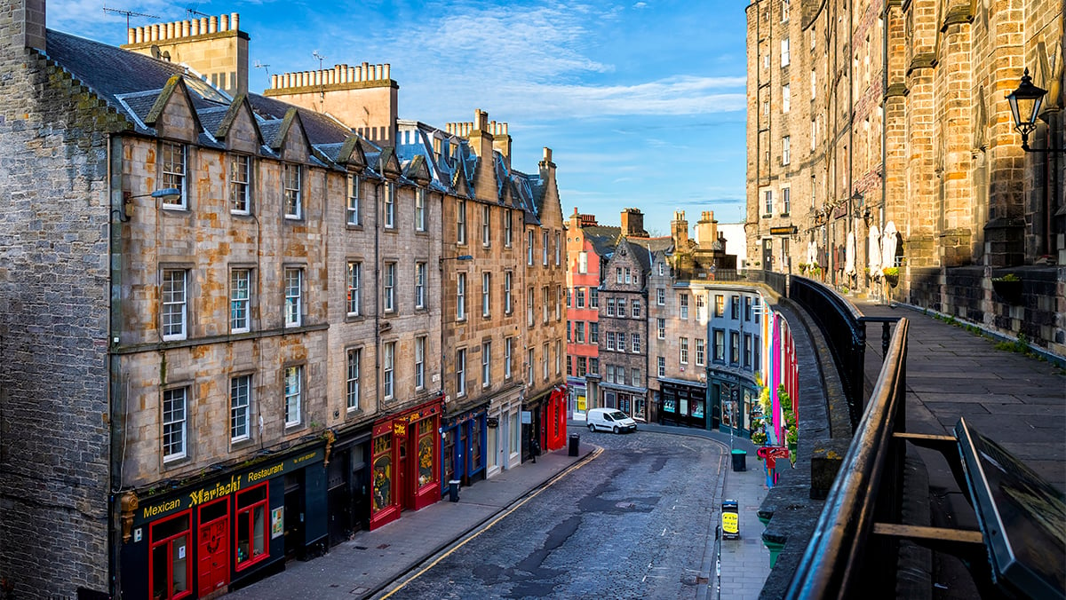 Famously colourful Victoria Street in the Old Town of Edinburgh Scotland UKBrendan Vacations
