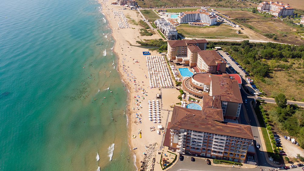 aerial view of beach hotels in Obzor Bulgaria