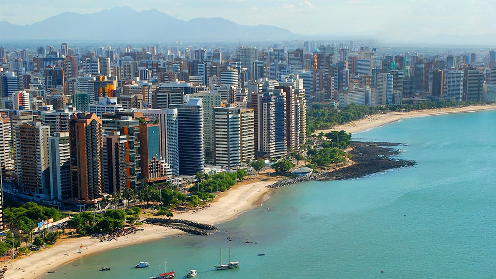 An aerial view of the beach city of Fortaleza Brazil
