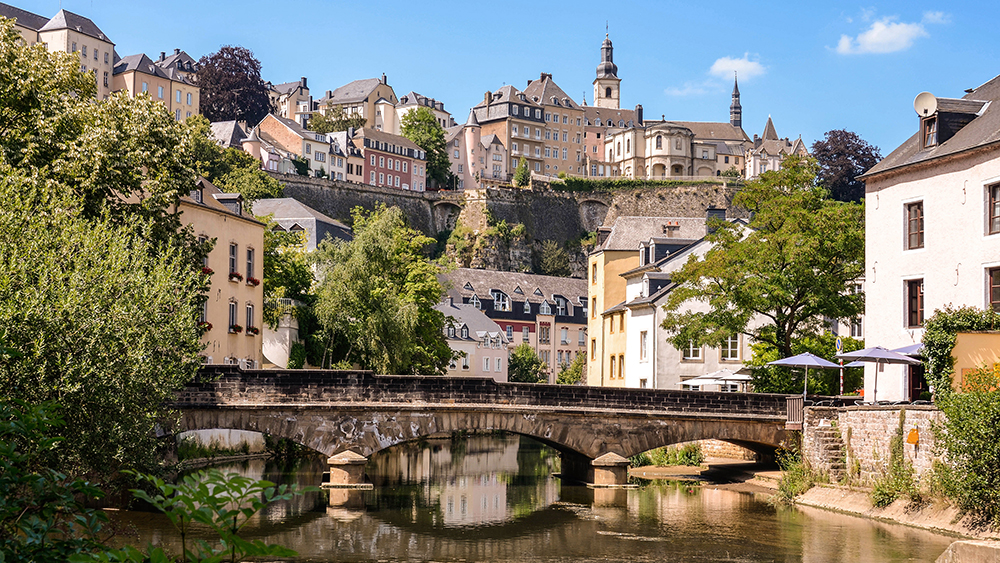 A bridge in Luxembourg City Luxembourg over the Alzette River