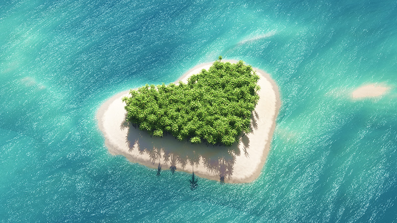 heart-shaped island with trees