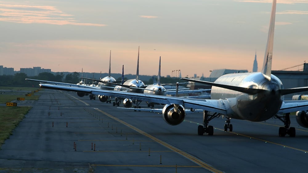 Airplanes taxied at JFK Airport