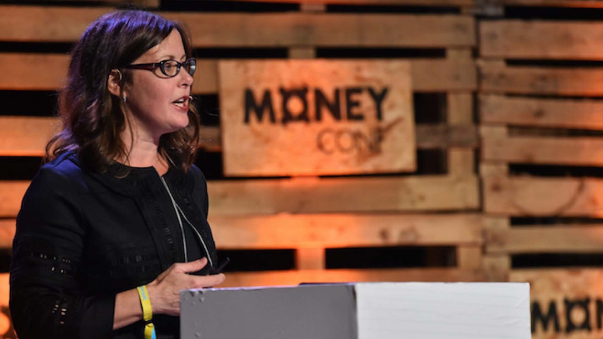Kathryn Petralia speaks at the money conference