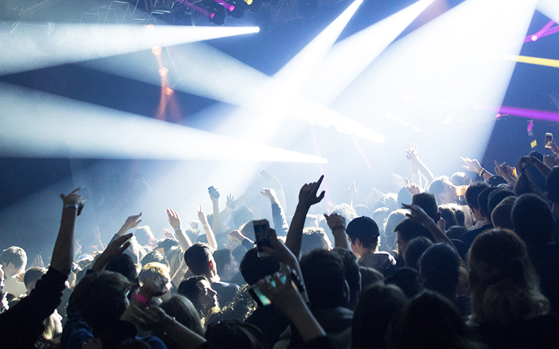 A crowd dances in a busy Las Vegas nightclub