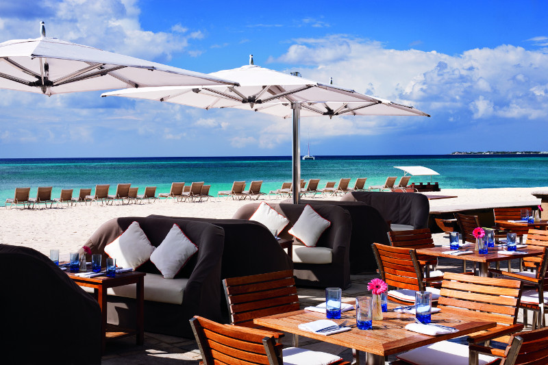 A beachside restaurant at The Ritz-Carlton Grand Cayman