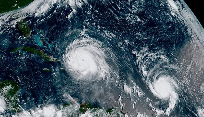 Hurricane Irma and Hurricane Jose over the Caribbean