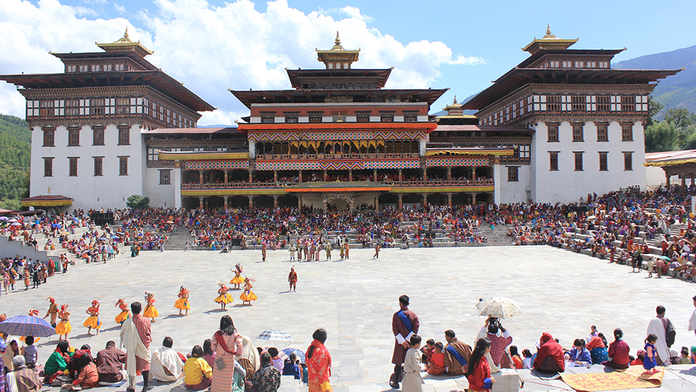 People gathered to watch masked dances and get blessings at the annual Thimphu festival