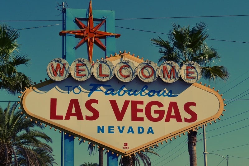 A close up photo of Las Vegas famous sign