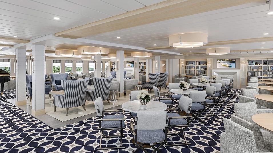 A rendering of the new Forward Lounge on American Cruise Lines new hybrid-catamaran 