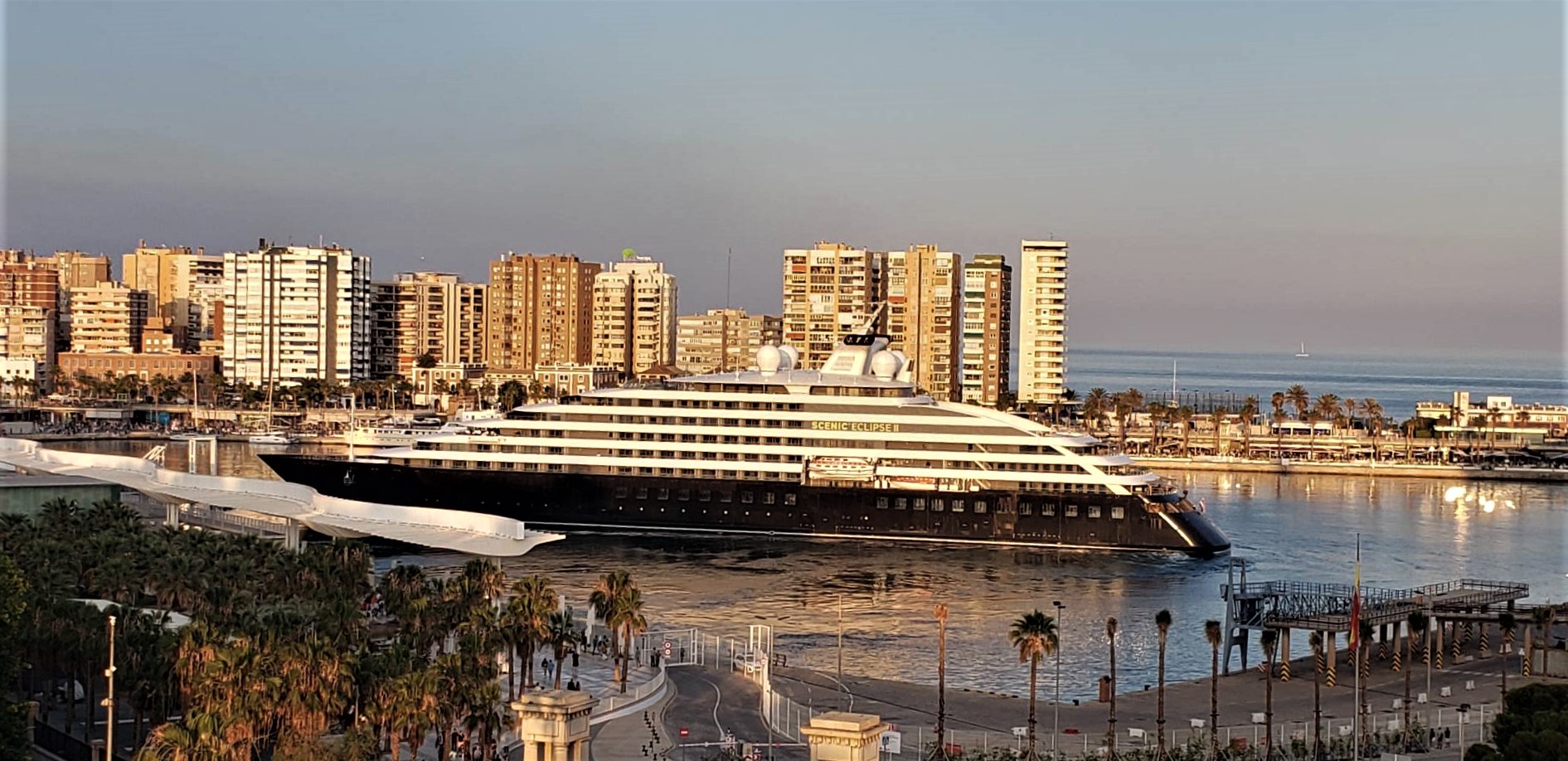 Scenic Eclipse II prepares to depart the Port of Malaga following its christening on Saturday