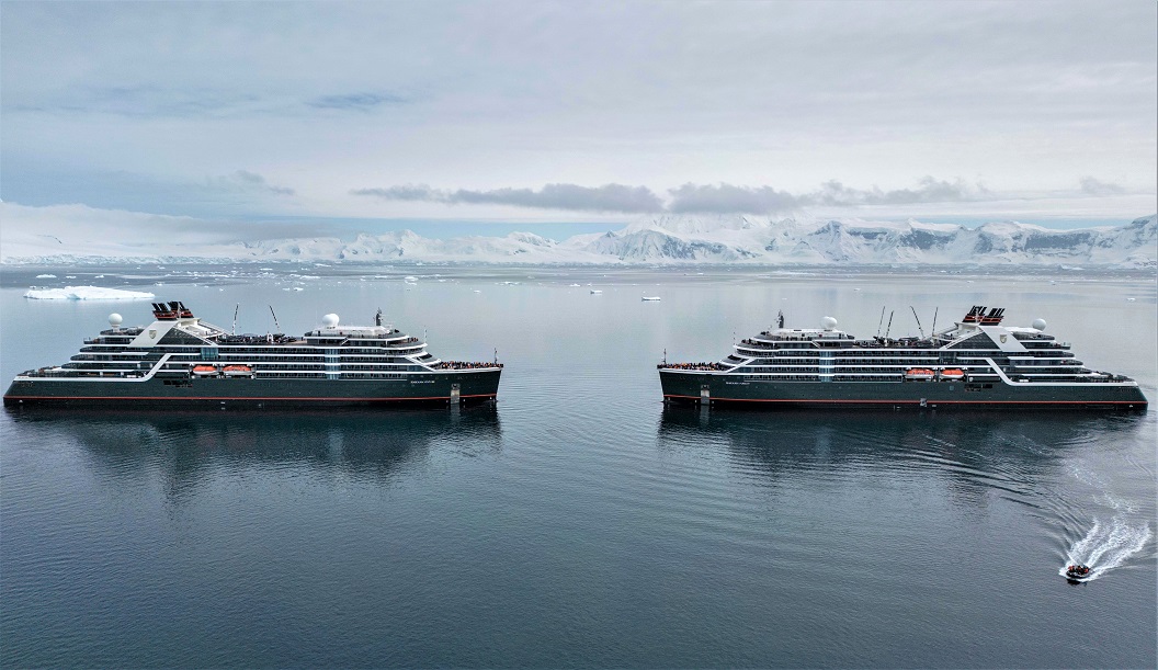 Seabourn Pursuit and Seabourn Venture meet up for the first time in Antarctica showing the growth of luxury expedition cru