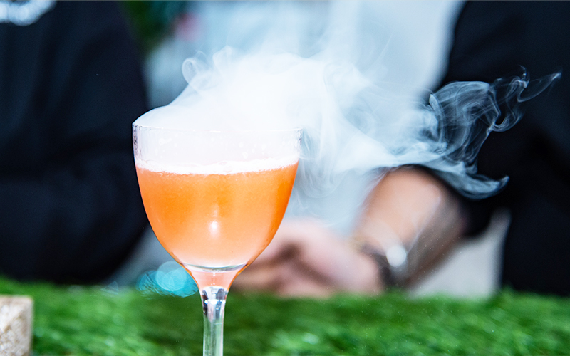 A beautiful smoking cocktail at VIBE 2020