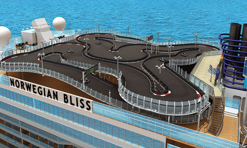 Rendering of racetrack on the top deck of Norwegian Bliss