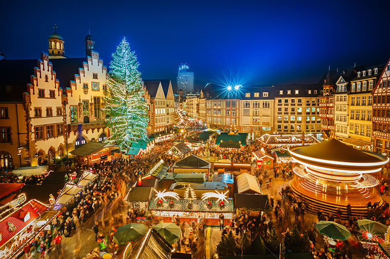 Traditional christmas market in the historic center of Frankfurt Germany