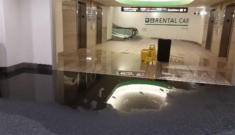 Water damage in Orlando International Airport caused by Hurricane Irma