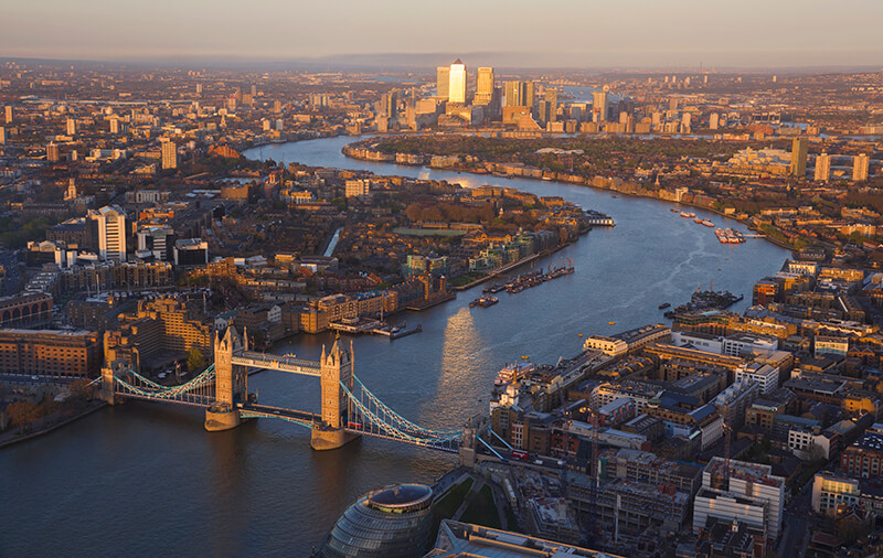 A birds eye view of London and the River Thames