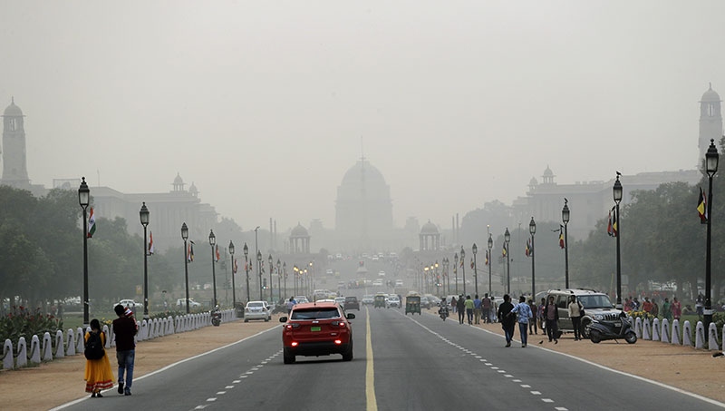 Raisina hills the governments seat of power is seen enveloped in a thick blanket of smog in New Delhi India