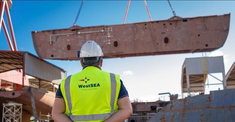 World Travellers keel being laid at West Sea Viana Shipyard in Portugal