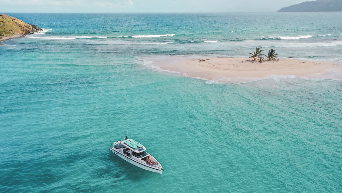 A boat seen from above in the US Virgin Islands