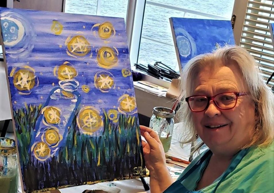 Photo of completed artwork in a class on Holland America Line 