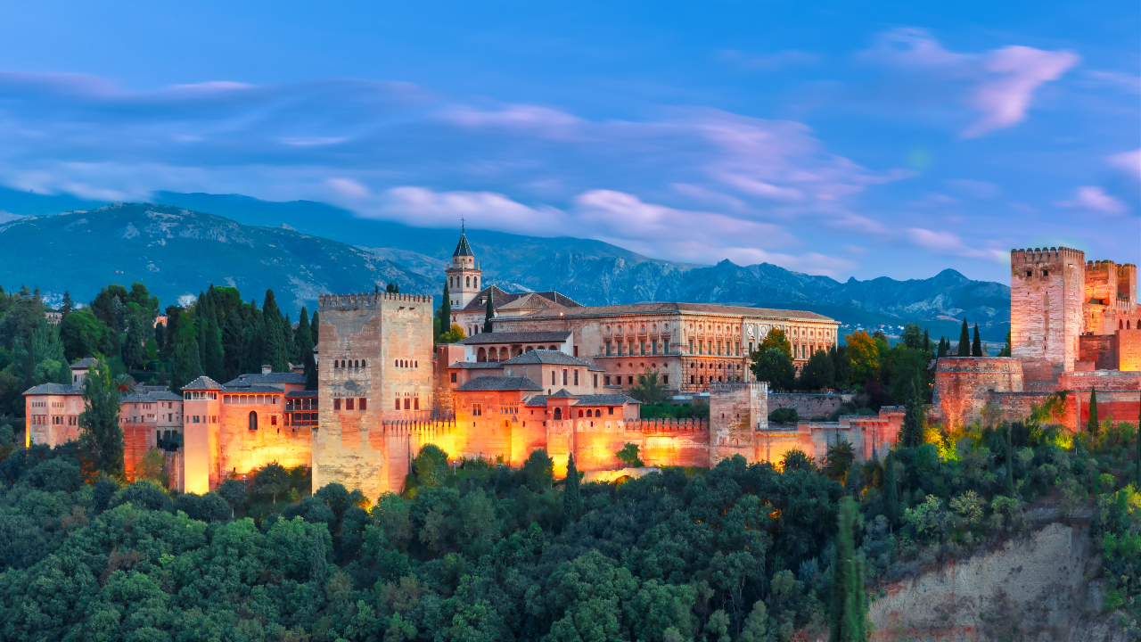 Alhambra in the evening in Granada Andalusia