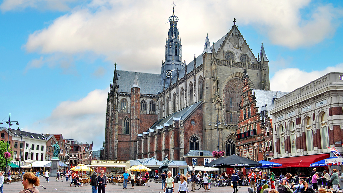 Haarlem Netherlands busy main square