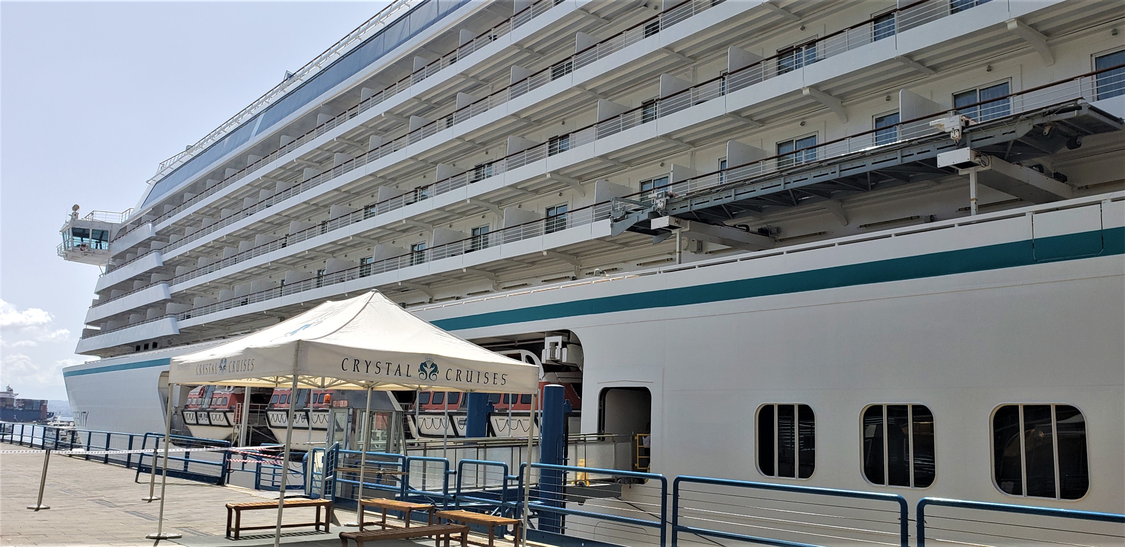 The revitalized Crystal Serenity is docked in Naples Italy in late July 2023