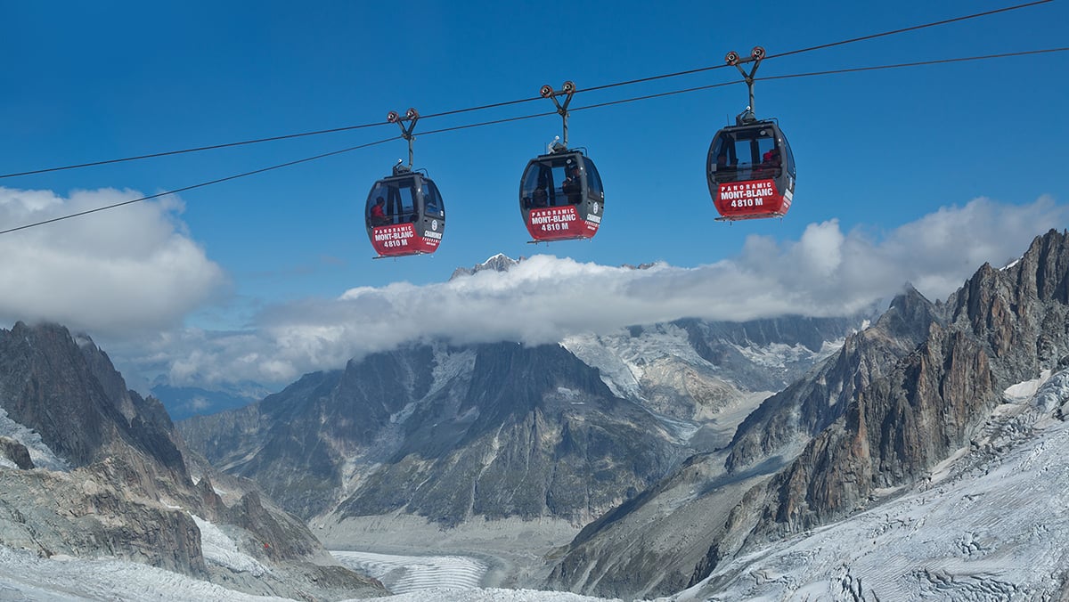 Red gondolas in Chamonix France