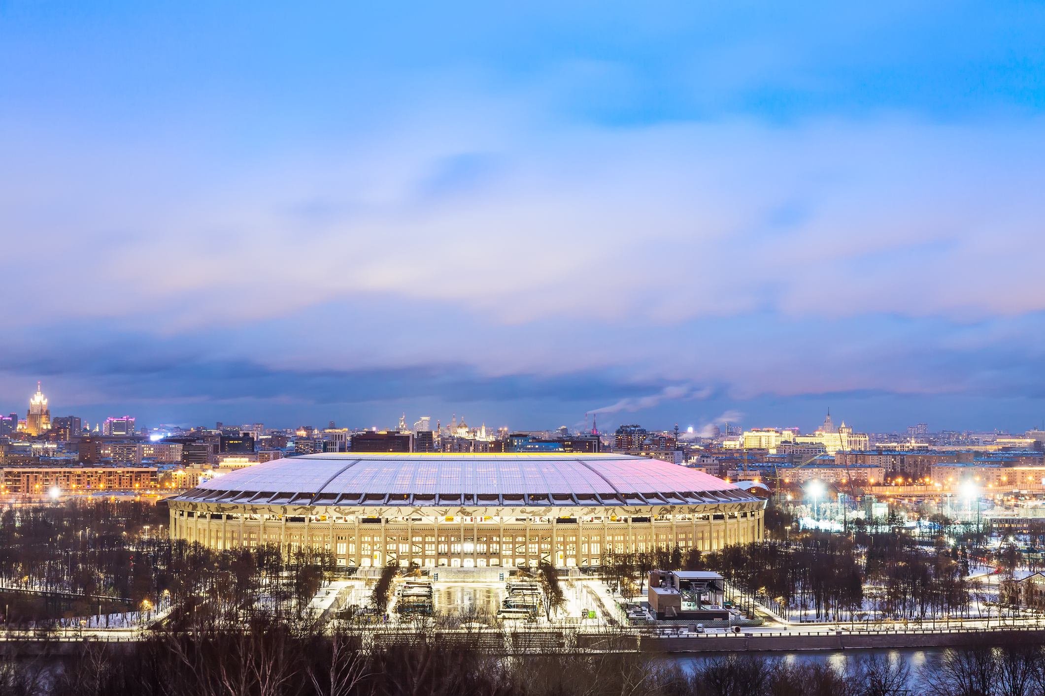 Luzhniki stadium in Moscow during blue hour in the evening 2018 World Cup final game stadium