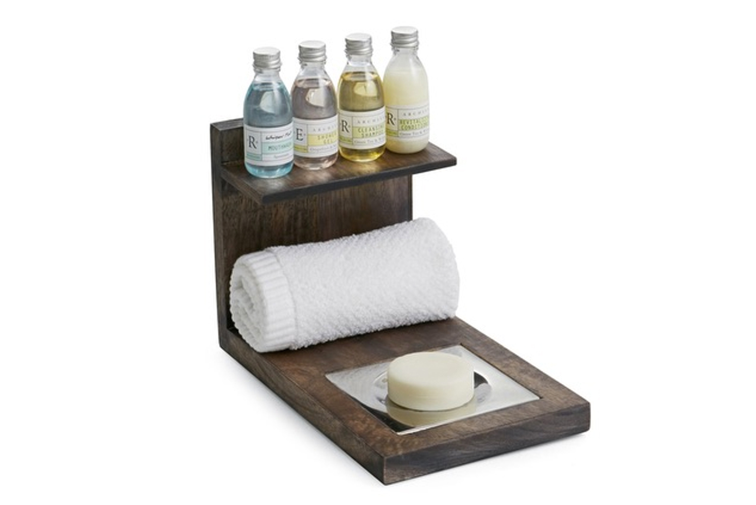  The caddy has small shelf hand towel storage and a soap dish all seamlessly integrated into one piece 