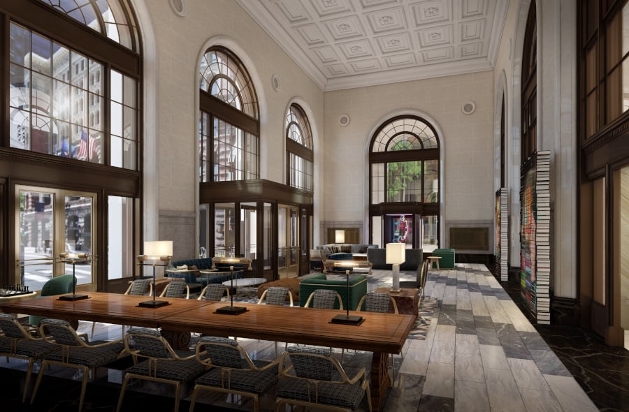 Rendering of The Notary Hotels lobby space