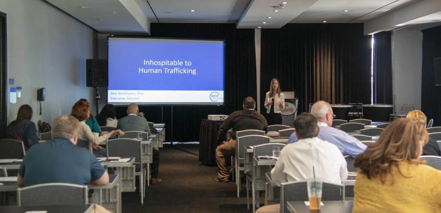 BEST Executive Director Mar Brettmann presents human trafficking training at My Place Hotels 2019 convention