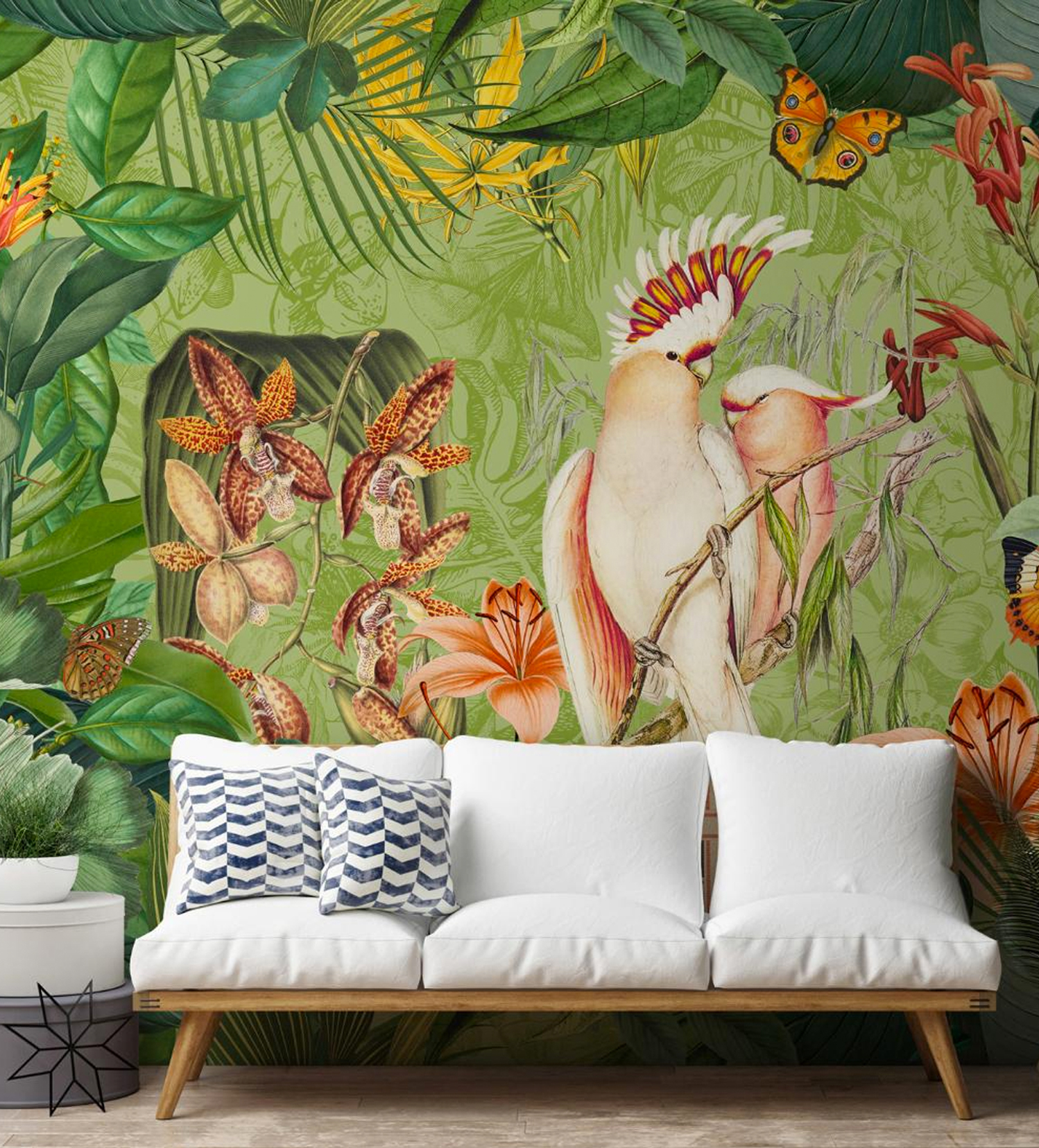 Designed by illustrator Andrea Haase the wallpapers feature vintage-style maps underneath intricately illustrated jungle sce