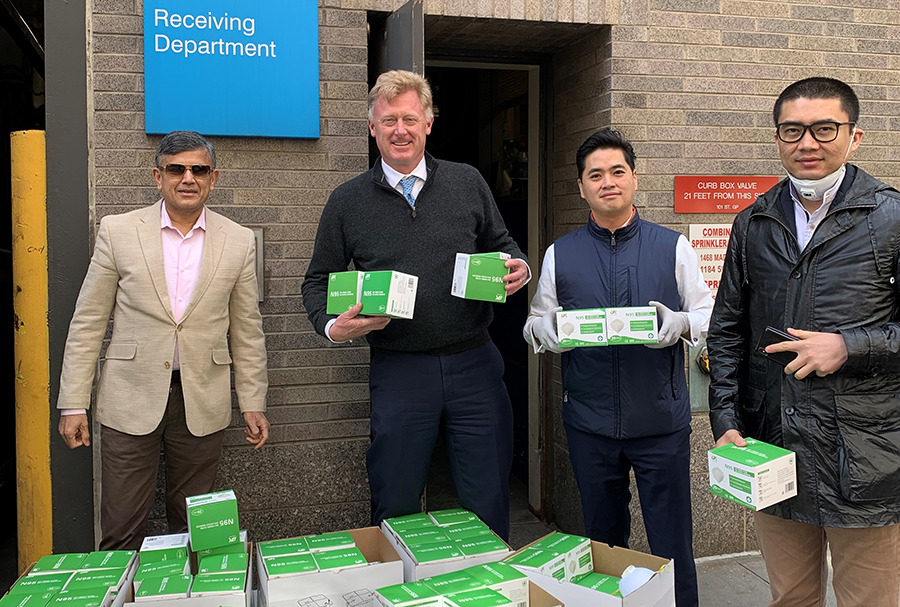 The Hotel Association of New York City Foundation donated 5000 N95 masks to Mount Sinai Hospital in Manhattan Pictured are 