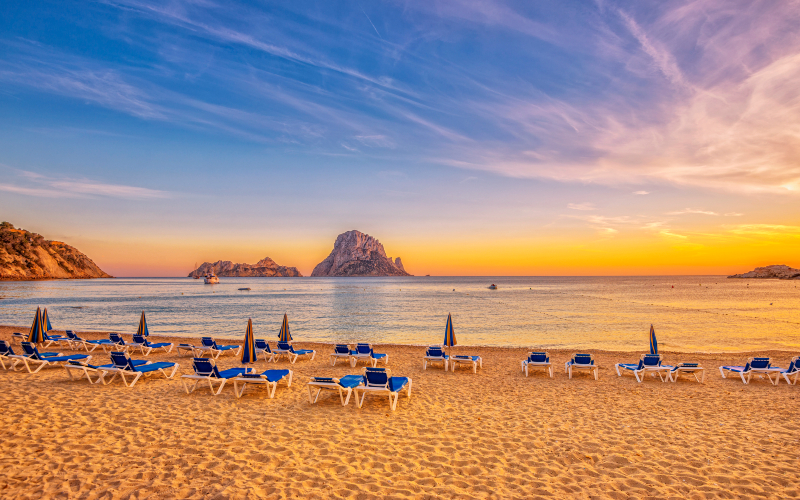 Sunset beach at Cala dHort on Ibiza