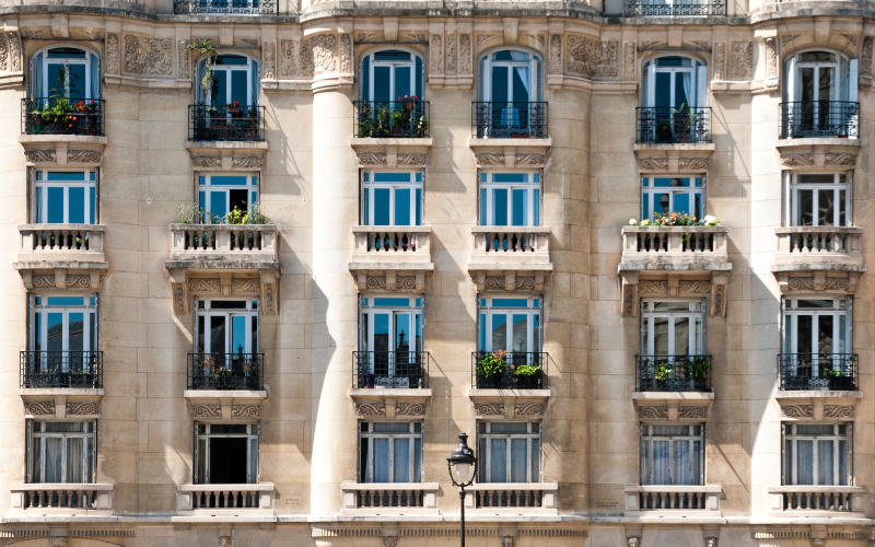 Facade of the Parisian freestone building