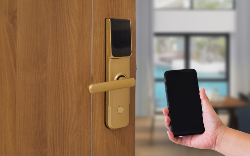 Hotel door security unlocking by application on mobile phone