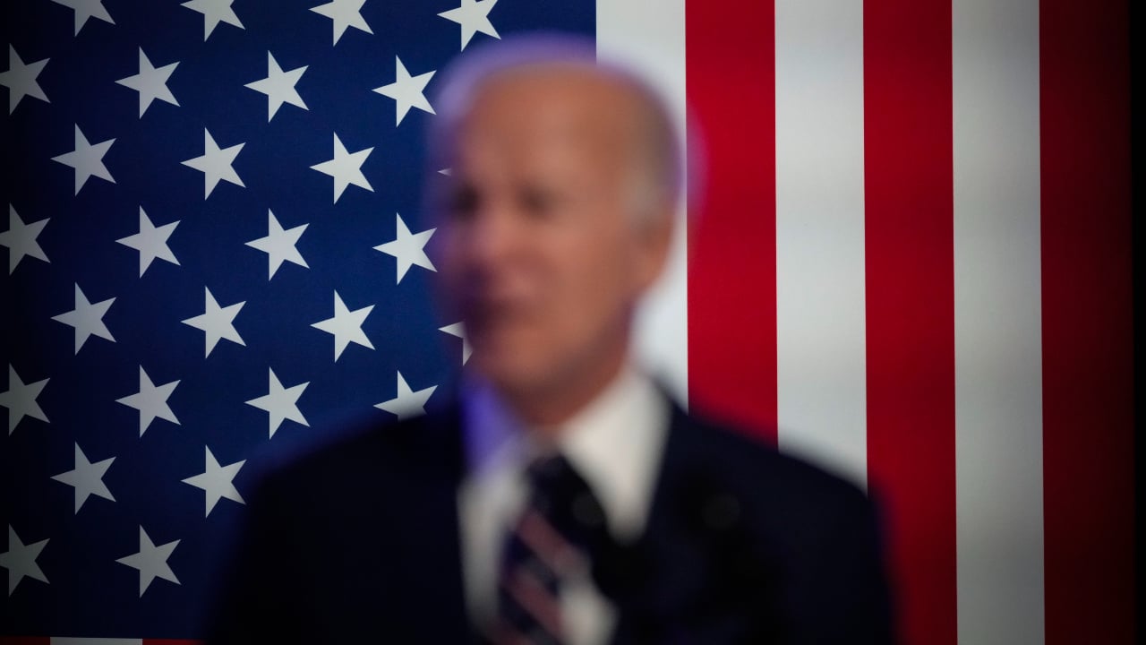 US President Joe Biden speaks during a campaign event at Montgomery County Community College January 5 2024