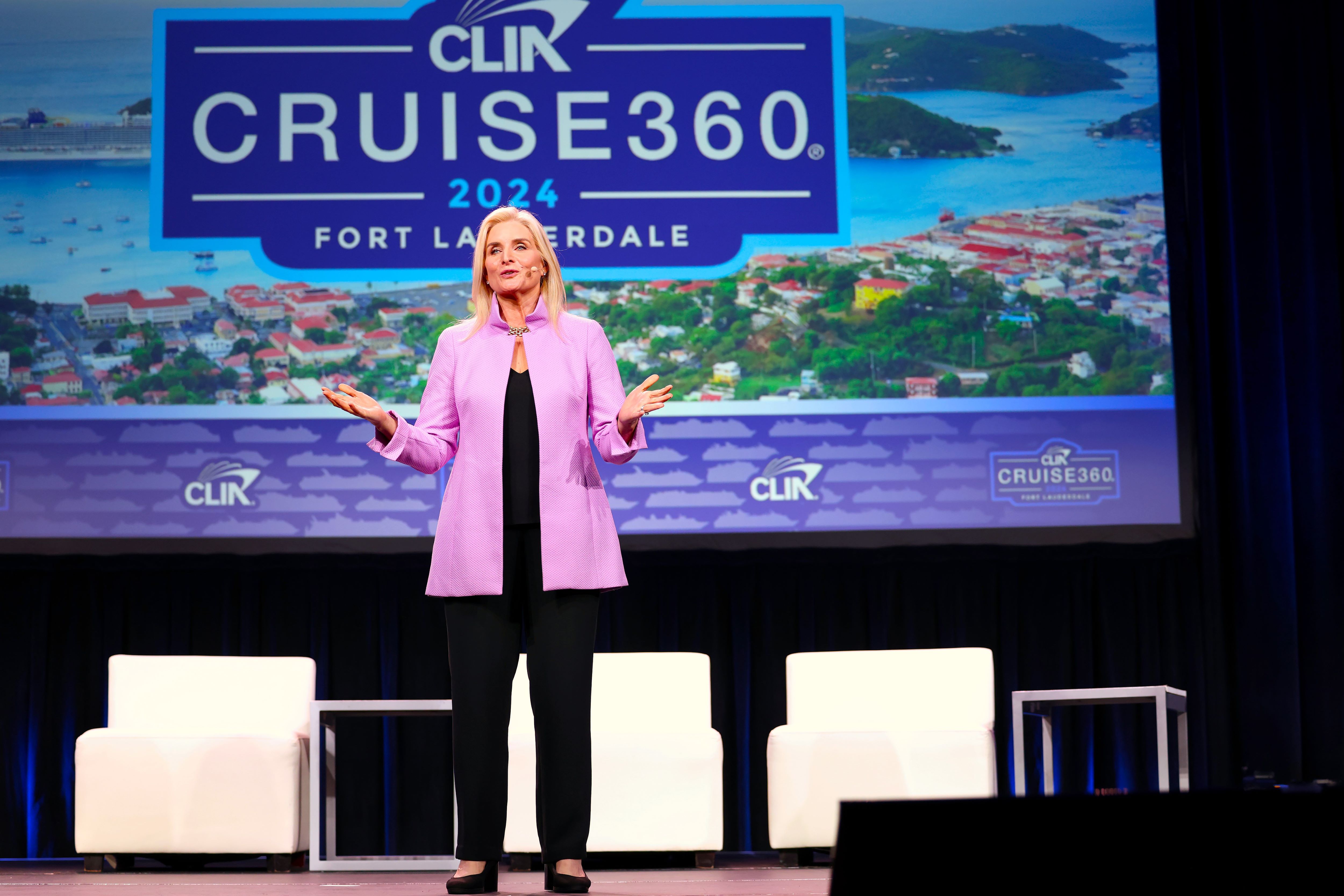 Kelly Craighead CLIAs president and CEO speaks to travel advisors at the annual Cruise 360 conference