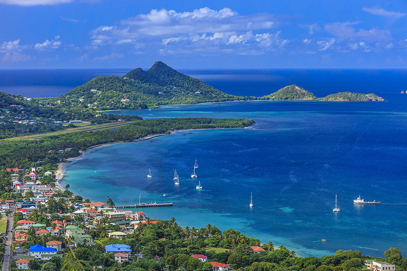 Aerial view of a bay in Grenada in the Caribbean