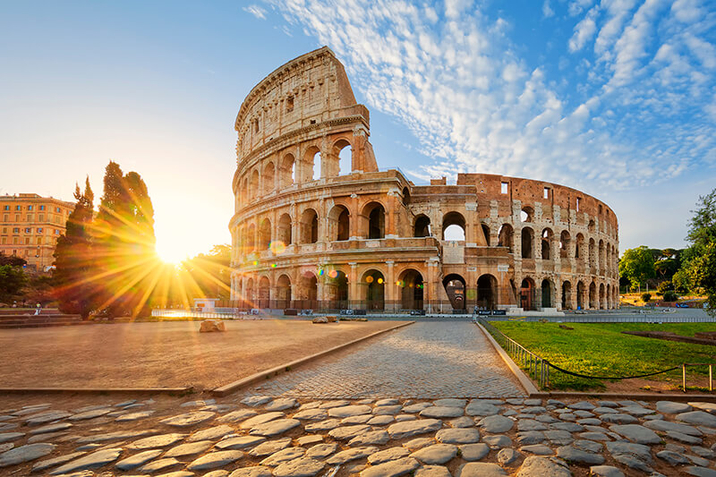 The Colosseum in Rome Italy at sunrise