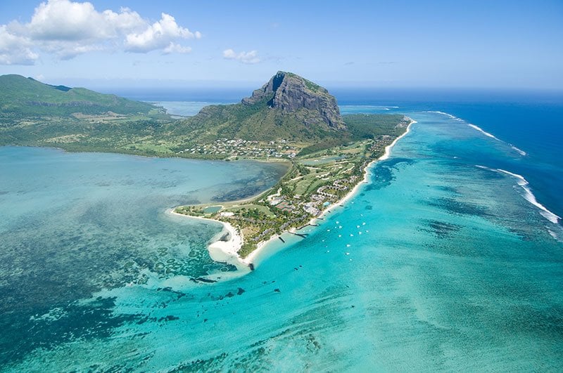 Aerial view of Le Morne Brabant mountain in Mauritius