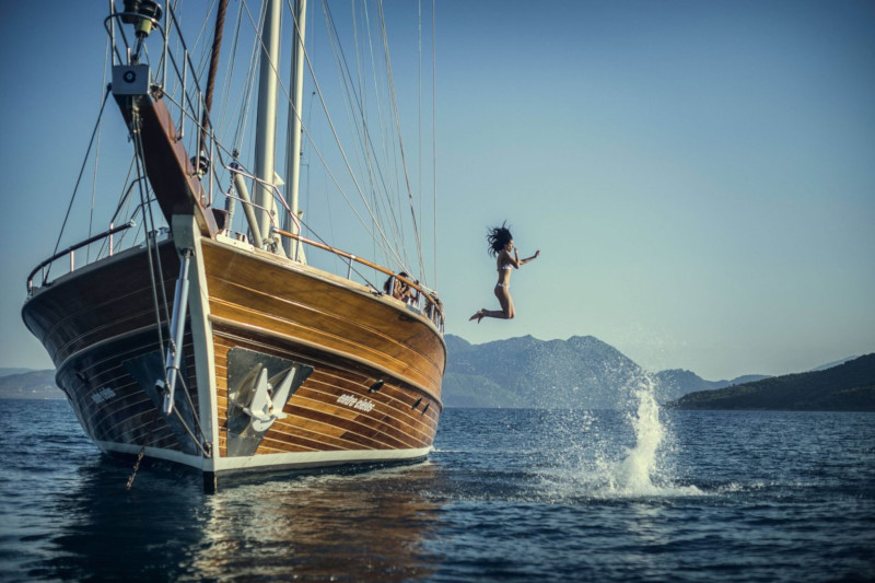 Image of an individual jumping off the new luxury yacht