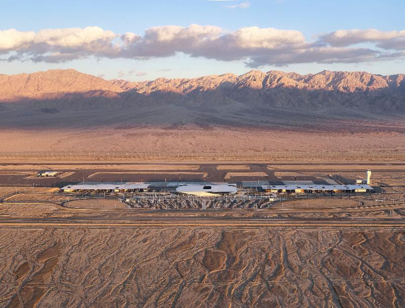 Aerial view of the new airport surrounded by desert in Israel 