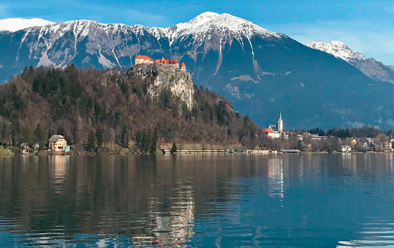 View of Bled Castle and the Alps