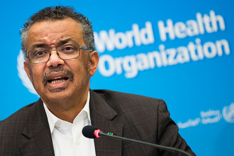 Tedros Adhanom Ghebreyesus Director General of the World Health Organization WHO talks to the media at the World Health O